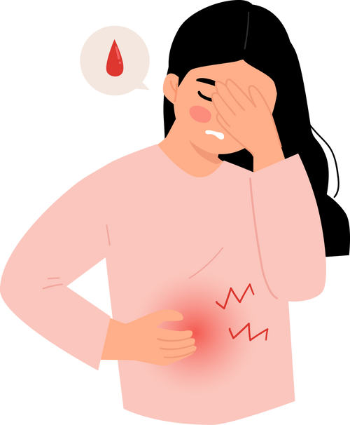 Woman with period pain illnes